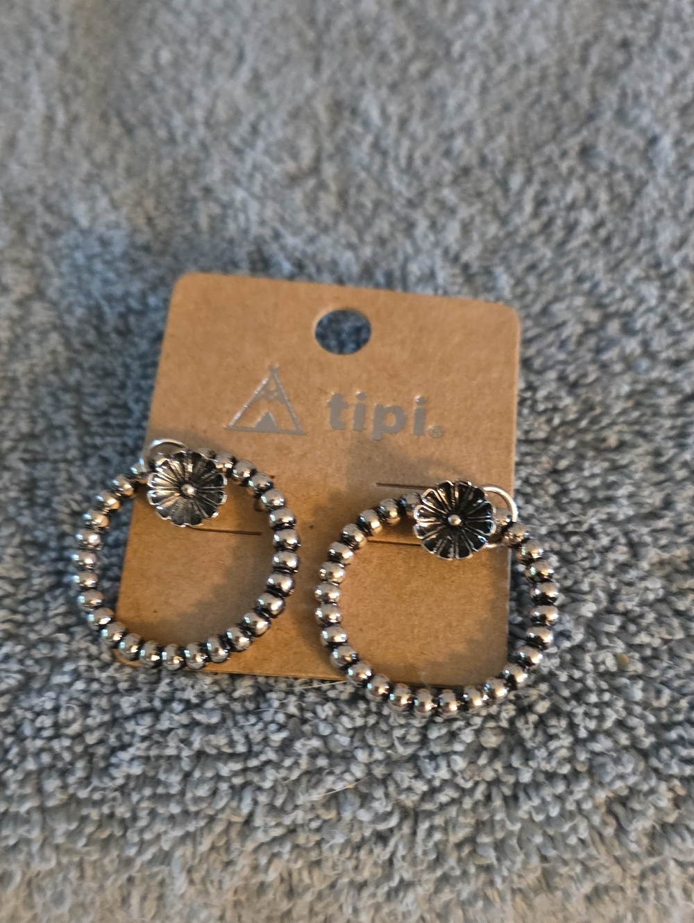 Silver Tone Floral Bead Hoop Earrings